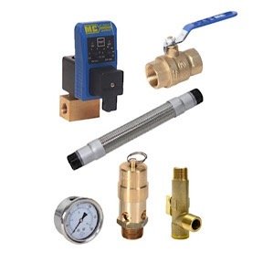 Midwest-Control Tank Kit – Safety Valve, Gauge, Ball Valve, Receiver Timer Drain/Strainer, Flex Hose